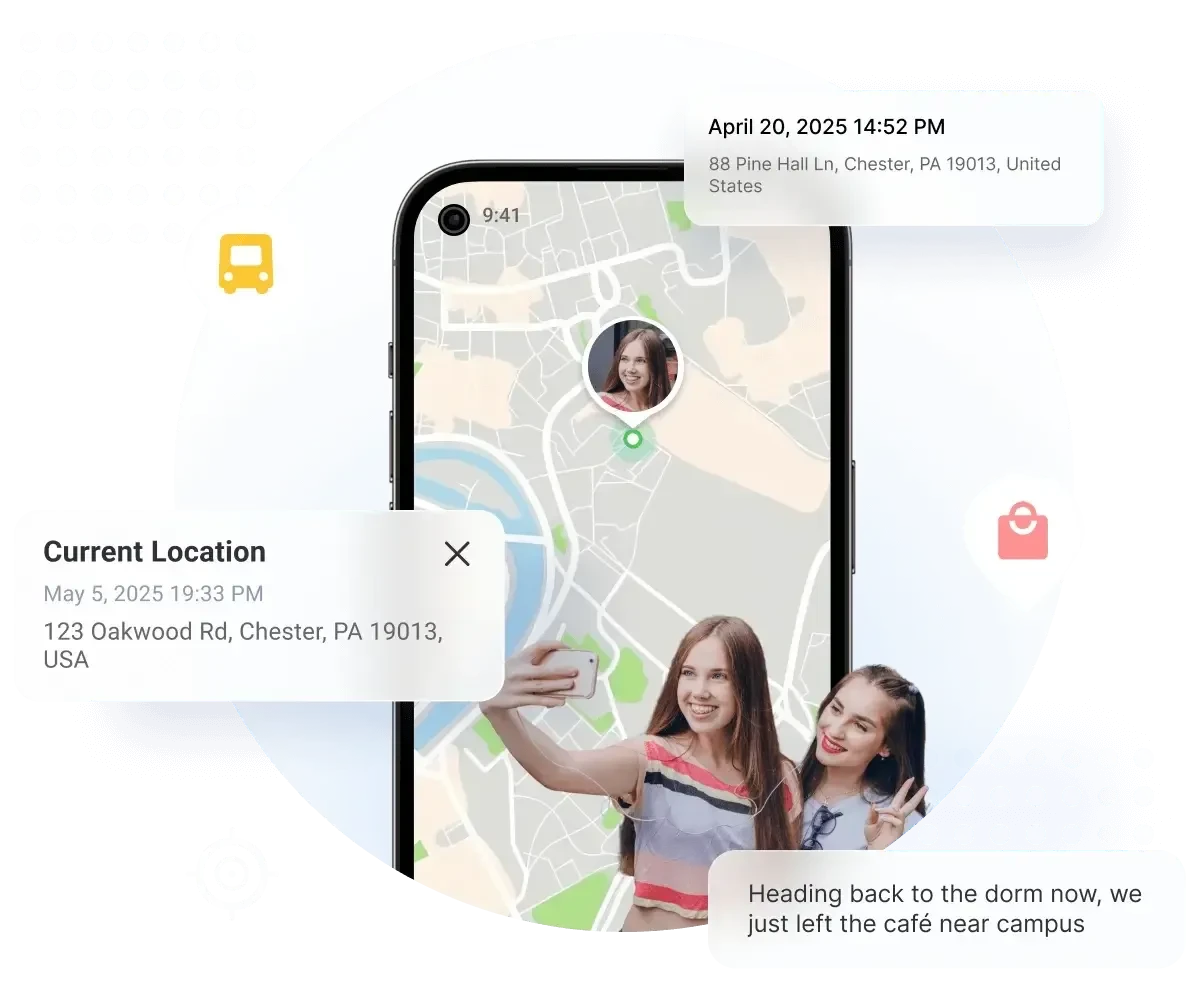 Illustration of a phone showing GPS location tracking