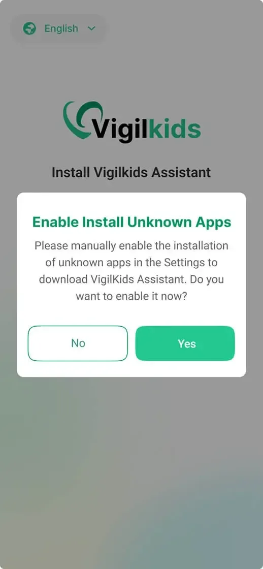 VigilKids prompt asking to enable installation of unknown apps
